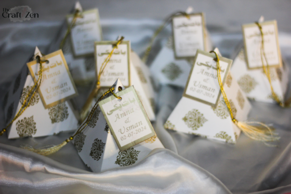 White and Gold Elegant Pyramid Boxes